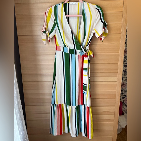 MANGO Striped Multicolor Wrap Dress size 2 - Picture 4 of 8